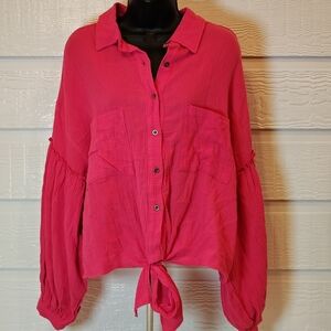 Peach Love California Pink Gauzy Raw Hem Boho Top